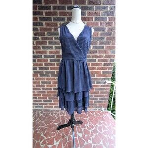 Ric Rac Textured Tiered Ruffle Sleeveless Dress -V-Neck -Eggplant -Size L